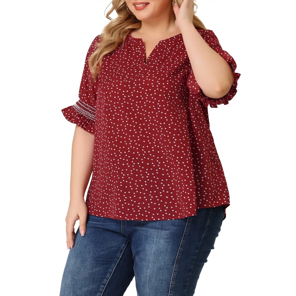 Agnes Orinda  4X Women's Red Blouse with White Hearts | PLUSSIZE